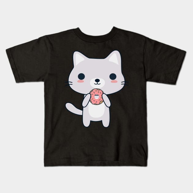 Cute Donut Cat T-Shirt Kids T-Shirt by happinessinatee